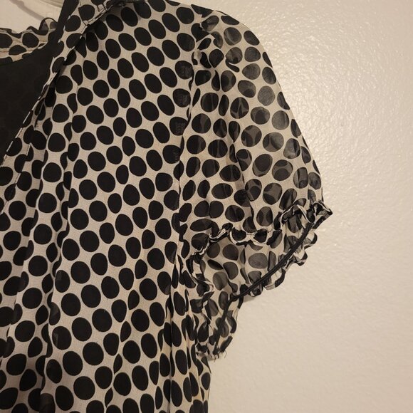 INC International Concepts Silk Black Polka Dot Y2k Stretch Waist Top Women's 10 - Picture 6 of 7
